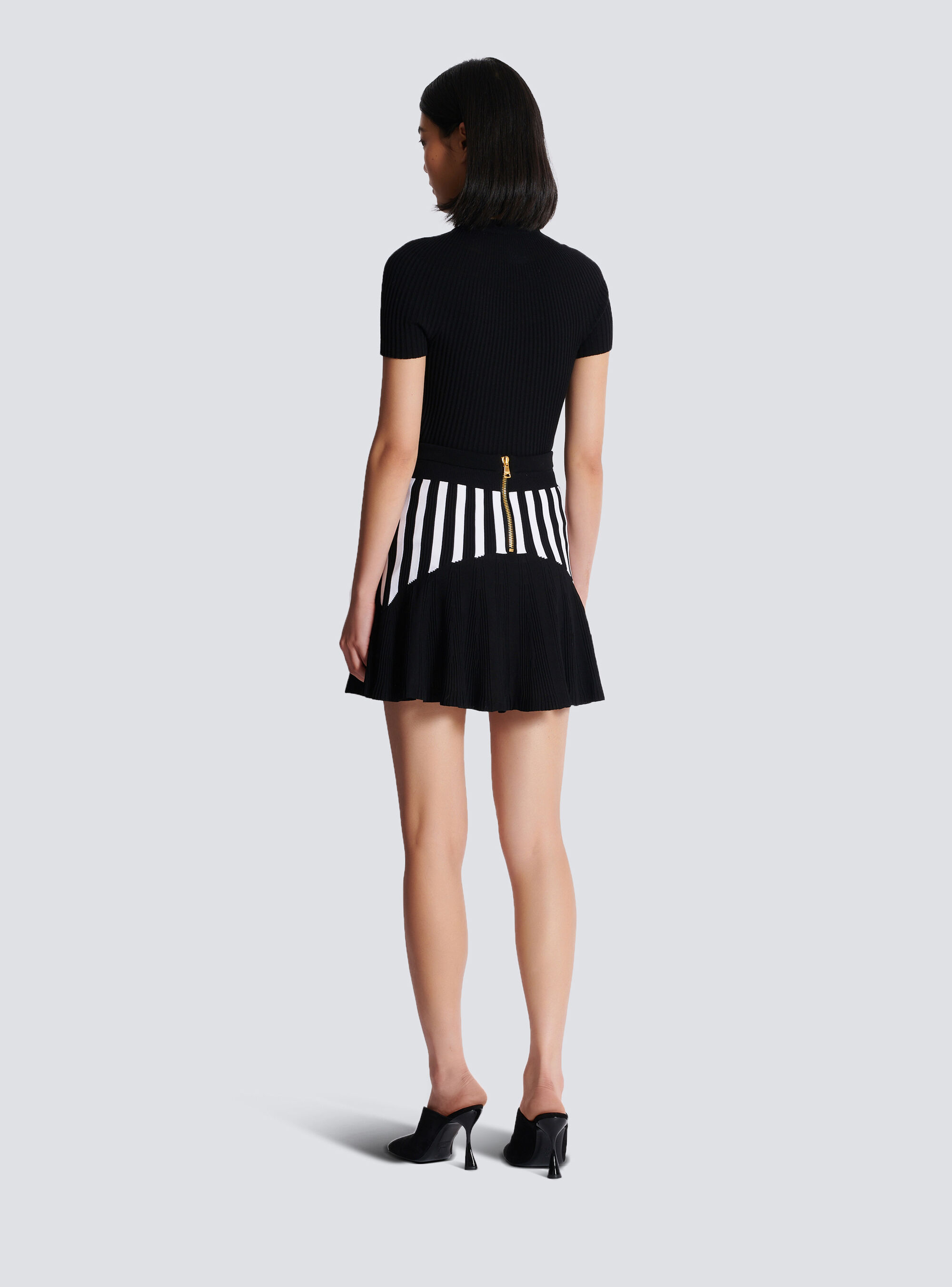 Balmain Striped Knit Pleated Mini Skirt In Black