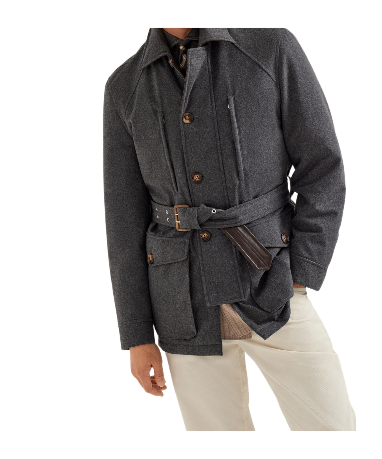 Brunello Cucinelli Belted Padded Jacket In Anthracite
