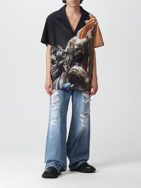 Balmain Graphic-print Short-sleeve Shirt In Black