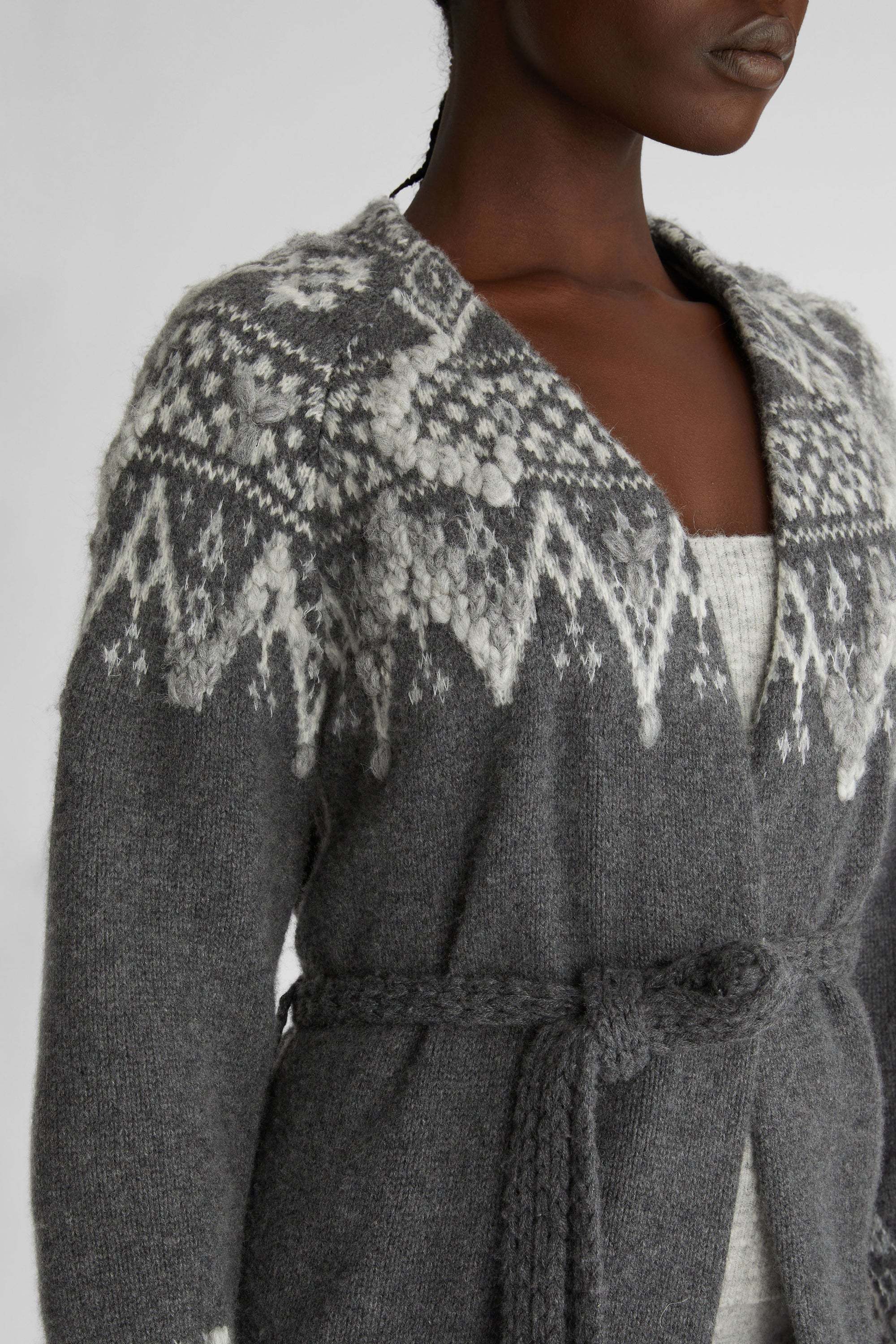 Ermanno Scervino Jacquard Belted Cardigan In Gray