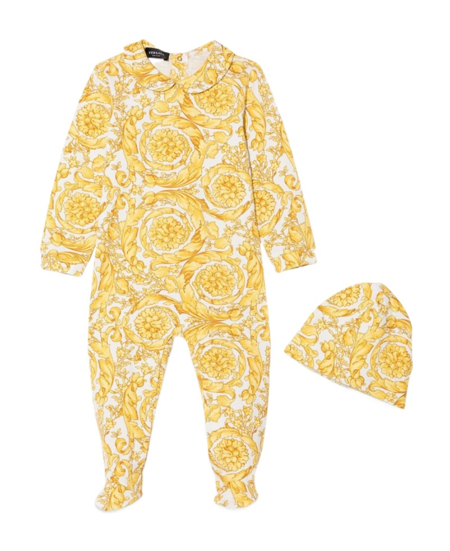 Versace Baroque Pattern-print Romper In Yellow