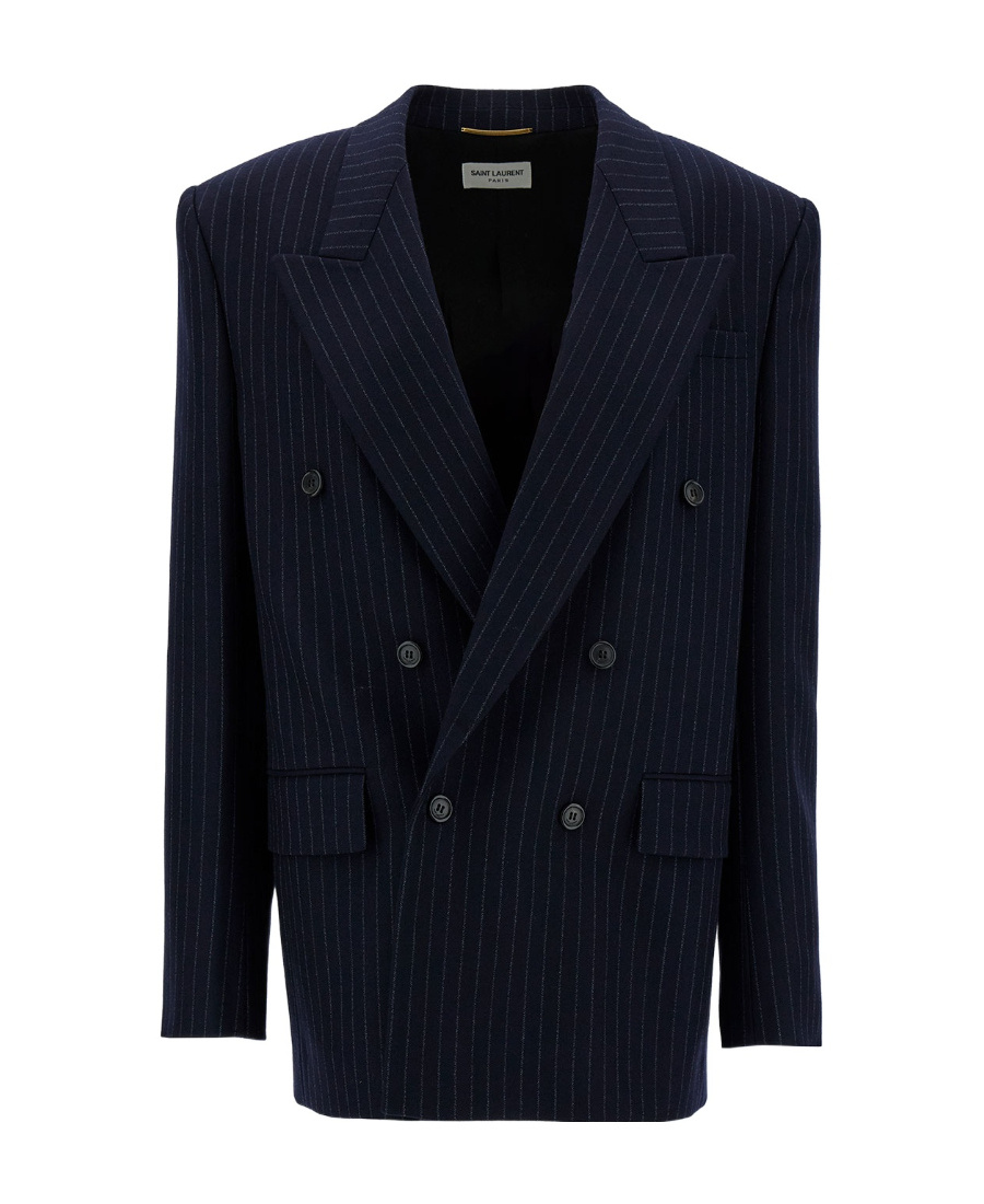 Saint Laurent Cassandre Double-breasted Jacket In Blue