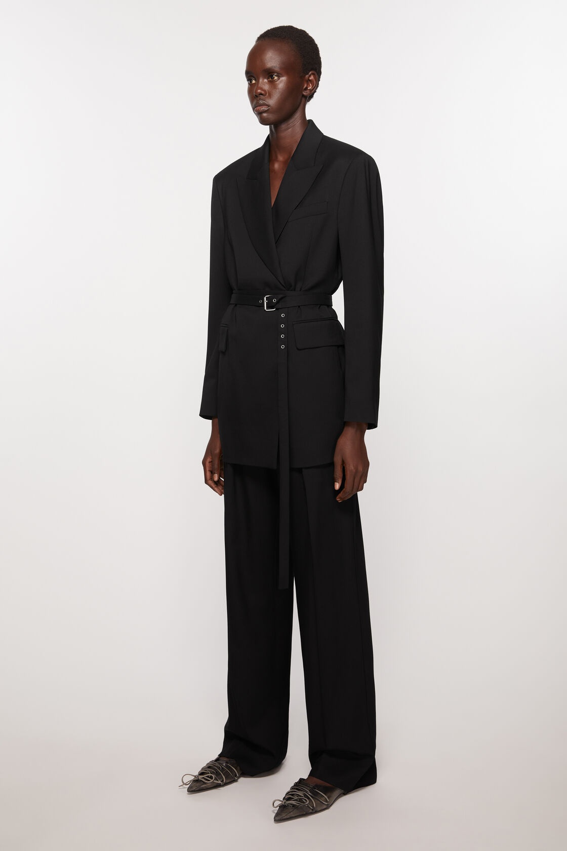Acne Studios Double-breasted Herringbone Blazer In Black