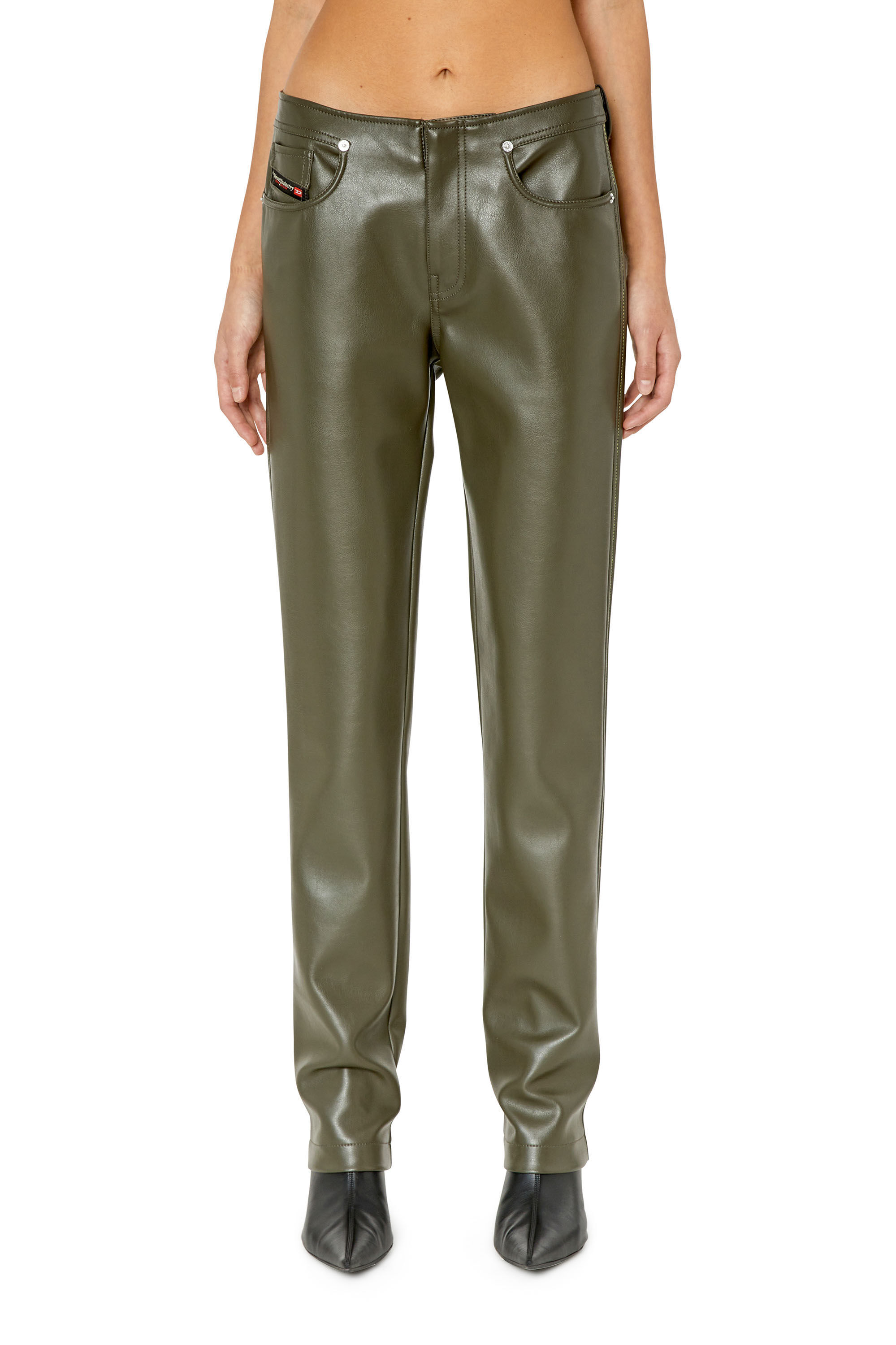 Shop Diesel Faux-leather Straight-leg Trousers In Black