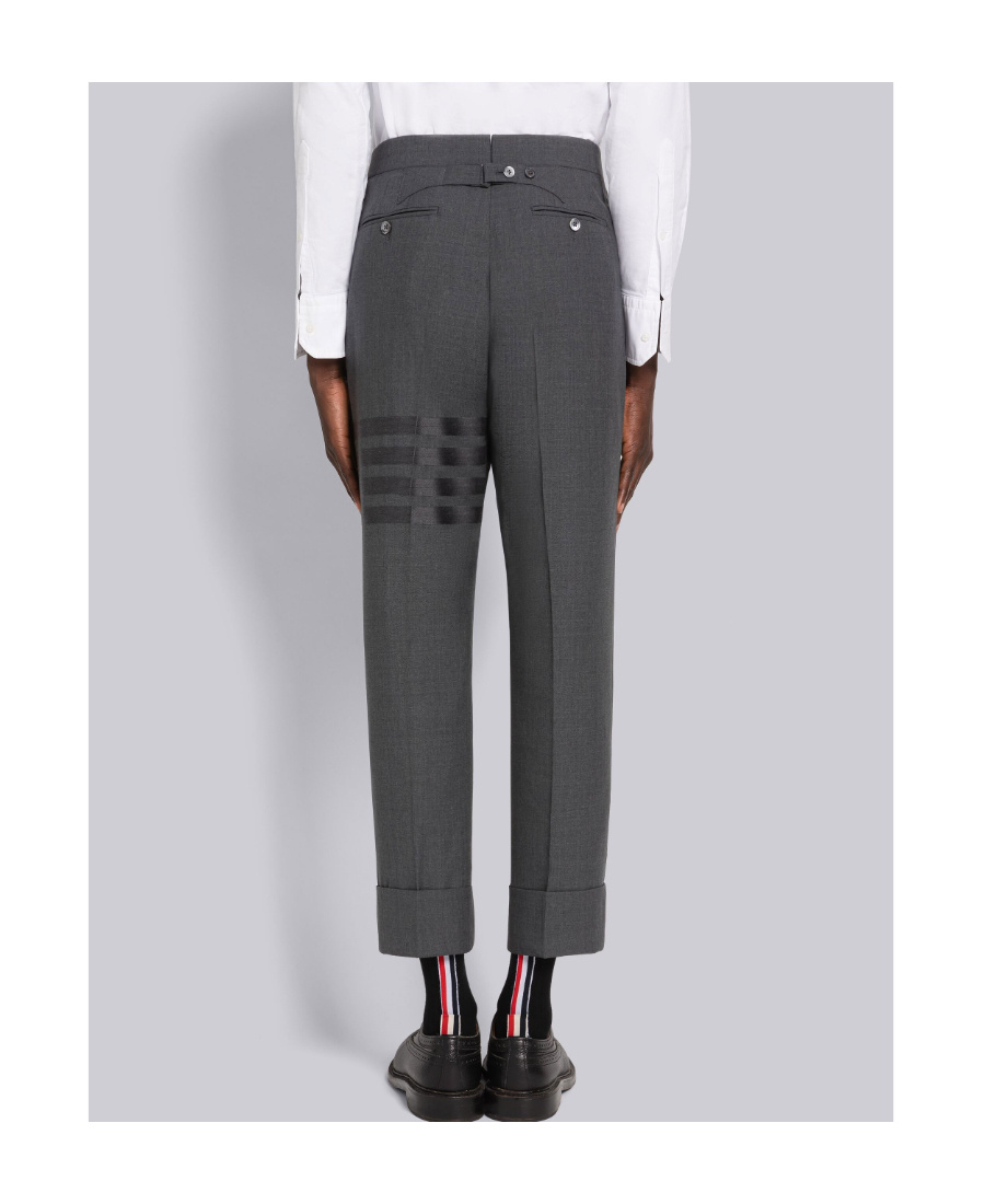 Thom Browne Cropped Stripe-print Wool Trousers In Black