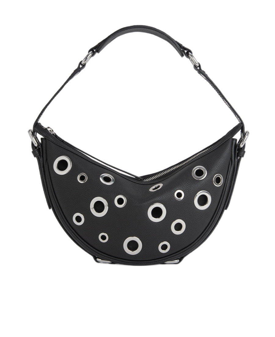 By Far Leather Shoulder Bag With Studs And Grommet Detailing In Black
