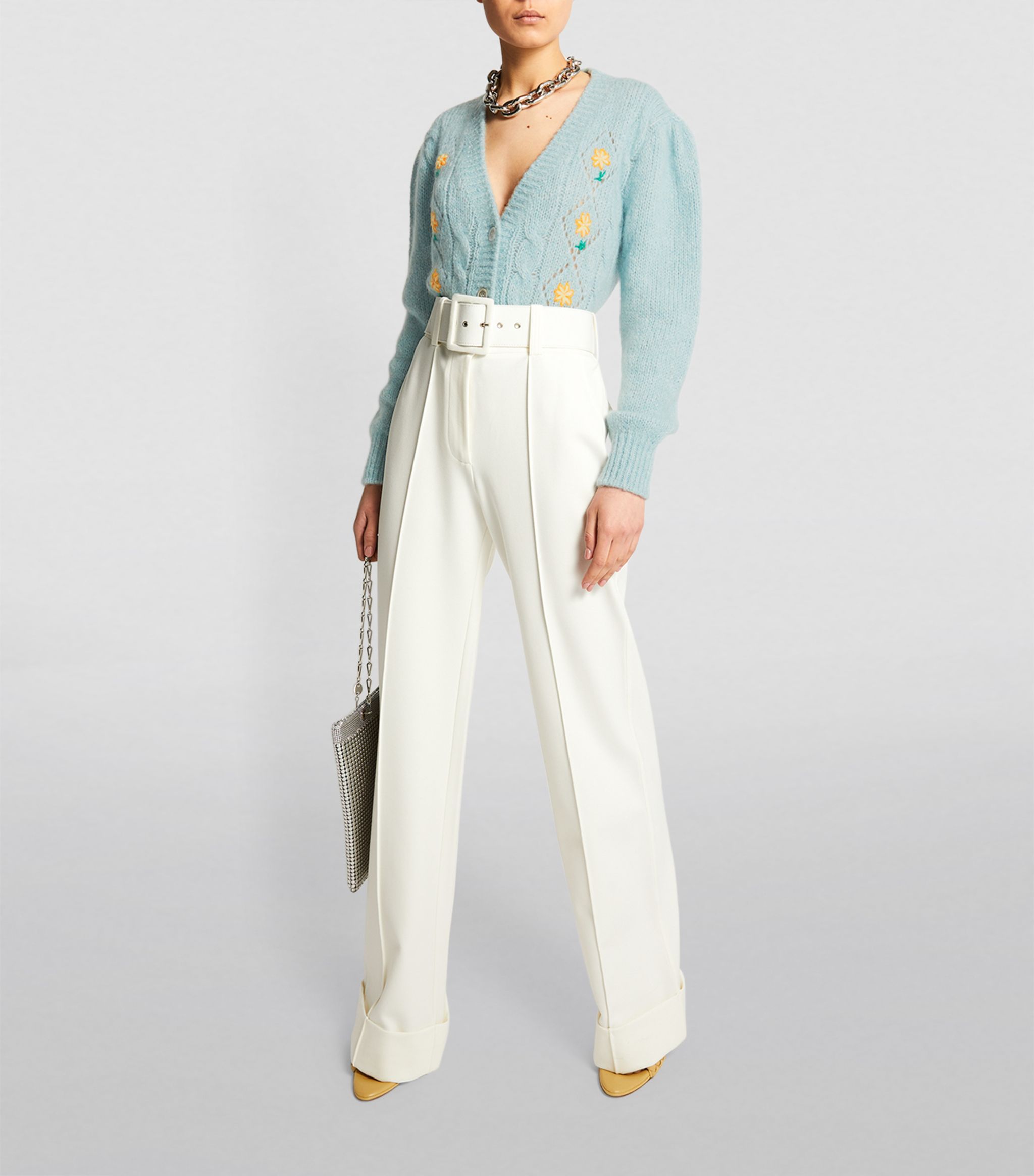 Alessandra Rich Knitted Cardigan In Blue