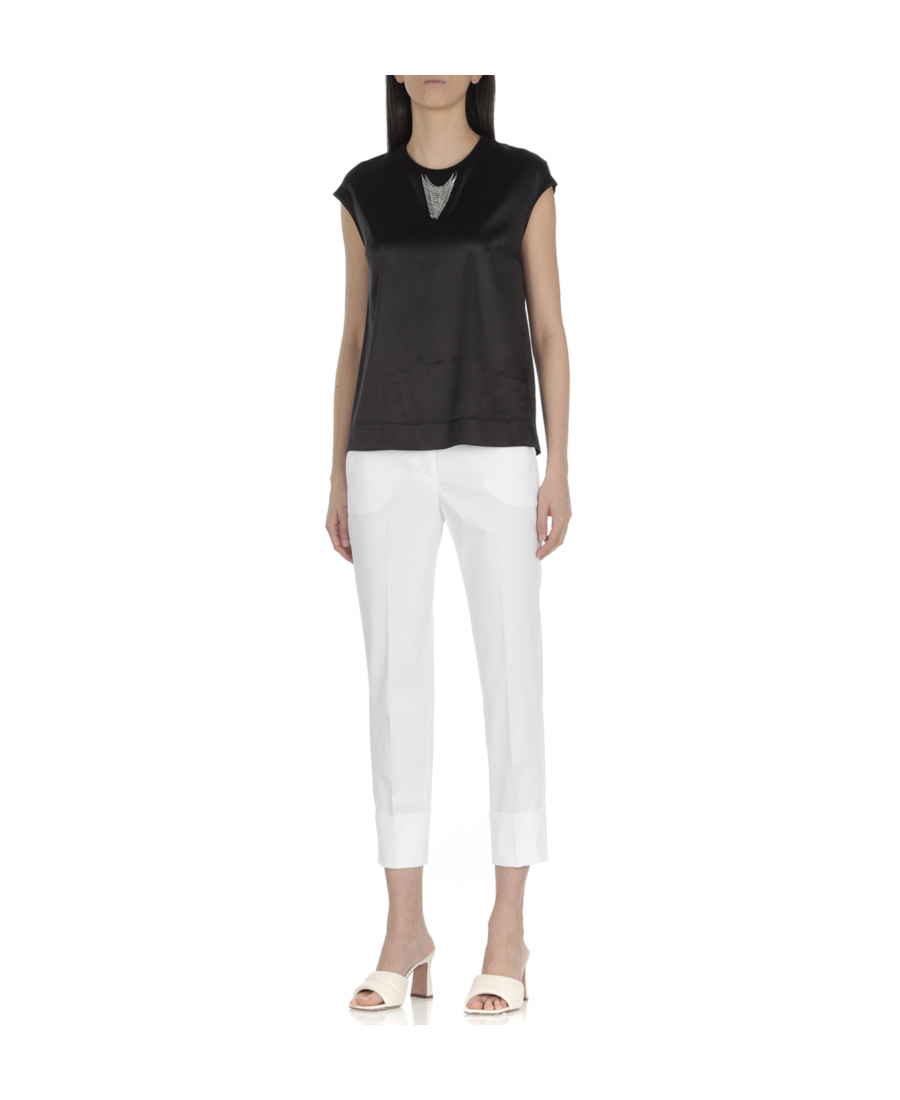 Peserico Cropped Logo-patch Trousers In White