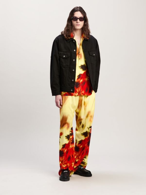 Palm Angels Abstract-print Notched-collar Shirt In Nude