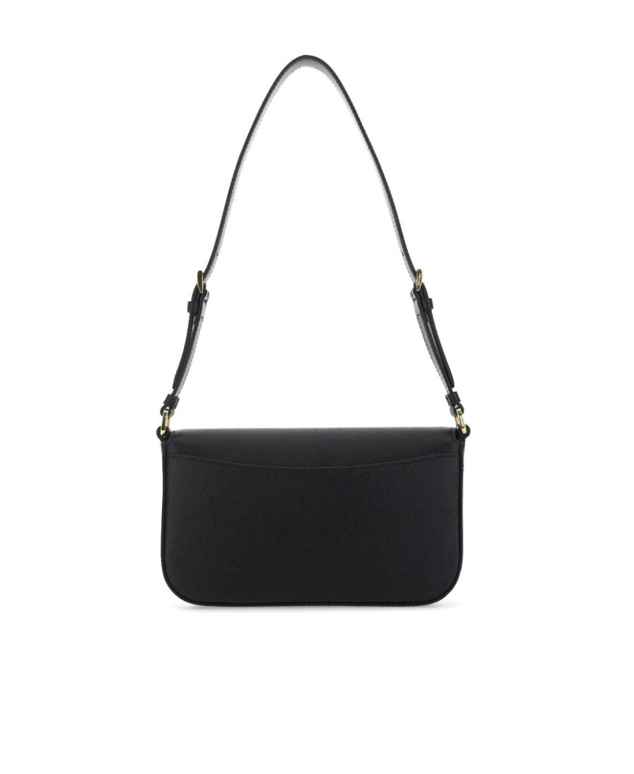 Prada Adjustable Leather Shoulder Bag With Zipper Pocket In Black