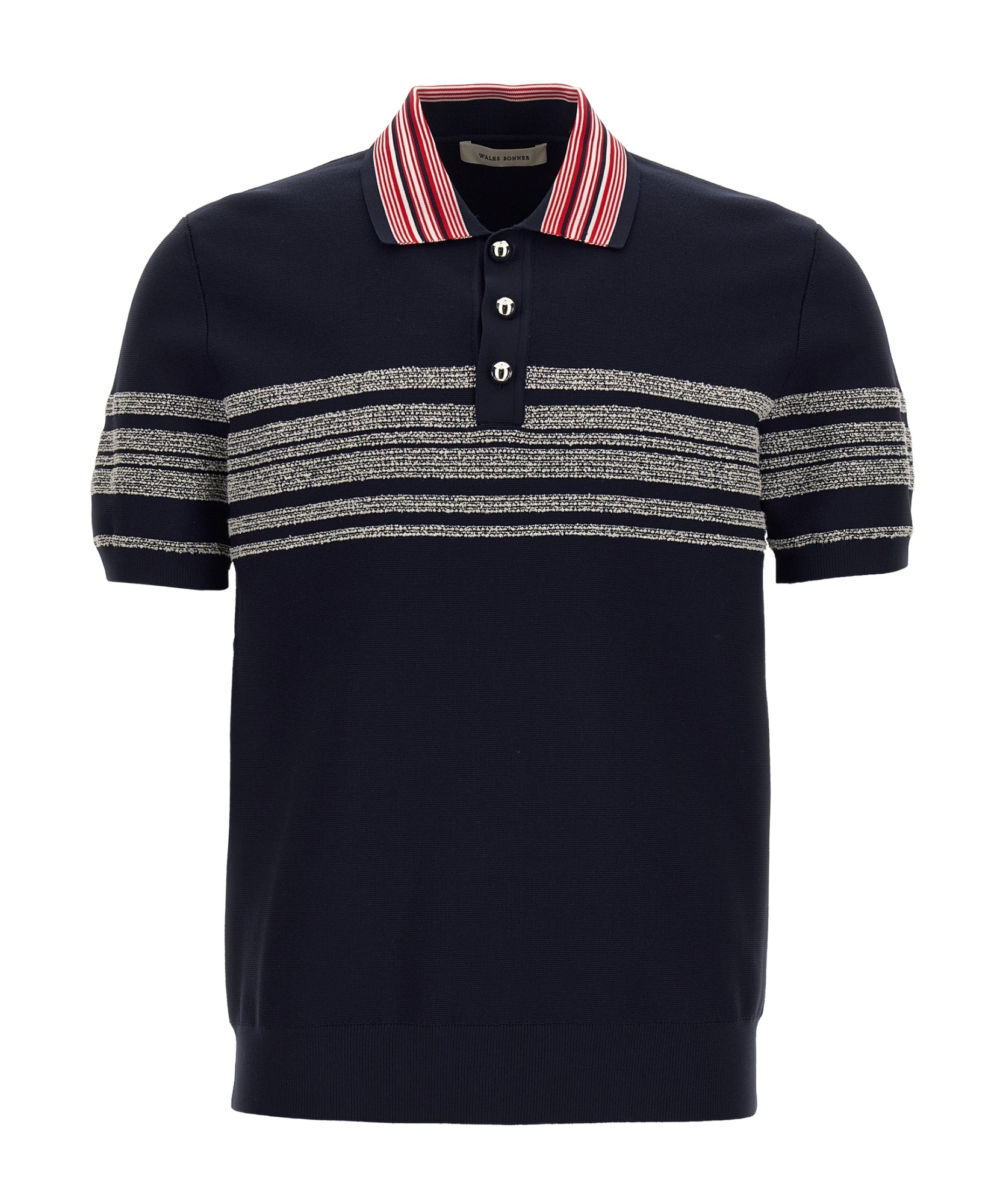 Shop Wales Bonner Stripe-detailing Knitted Polo Shirt In Black