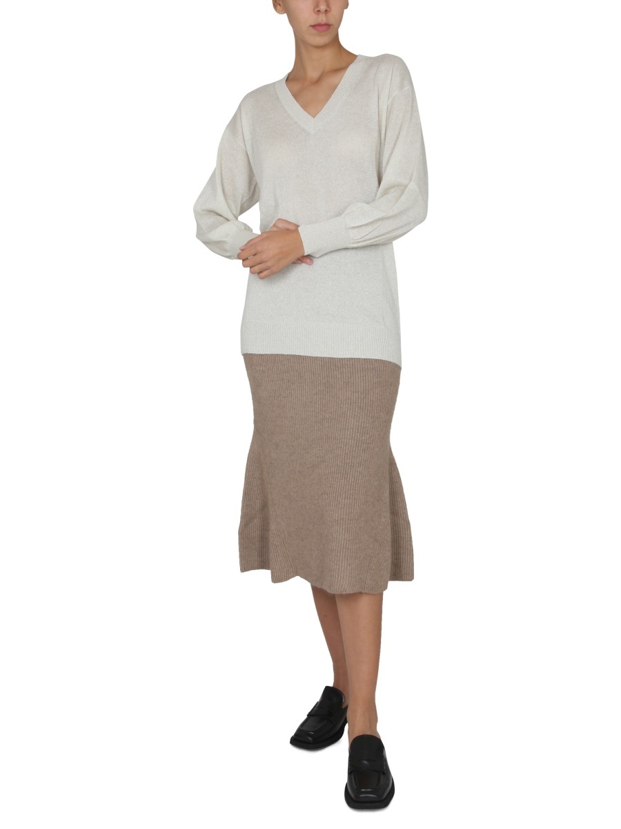 Fabiana Filippi V-neck Ribbed Knitwear Long Sleeves In White