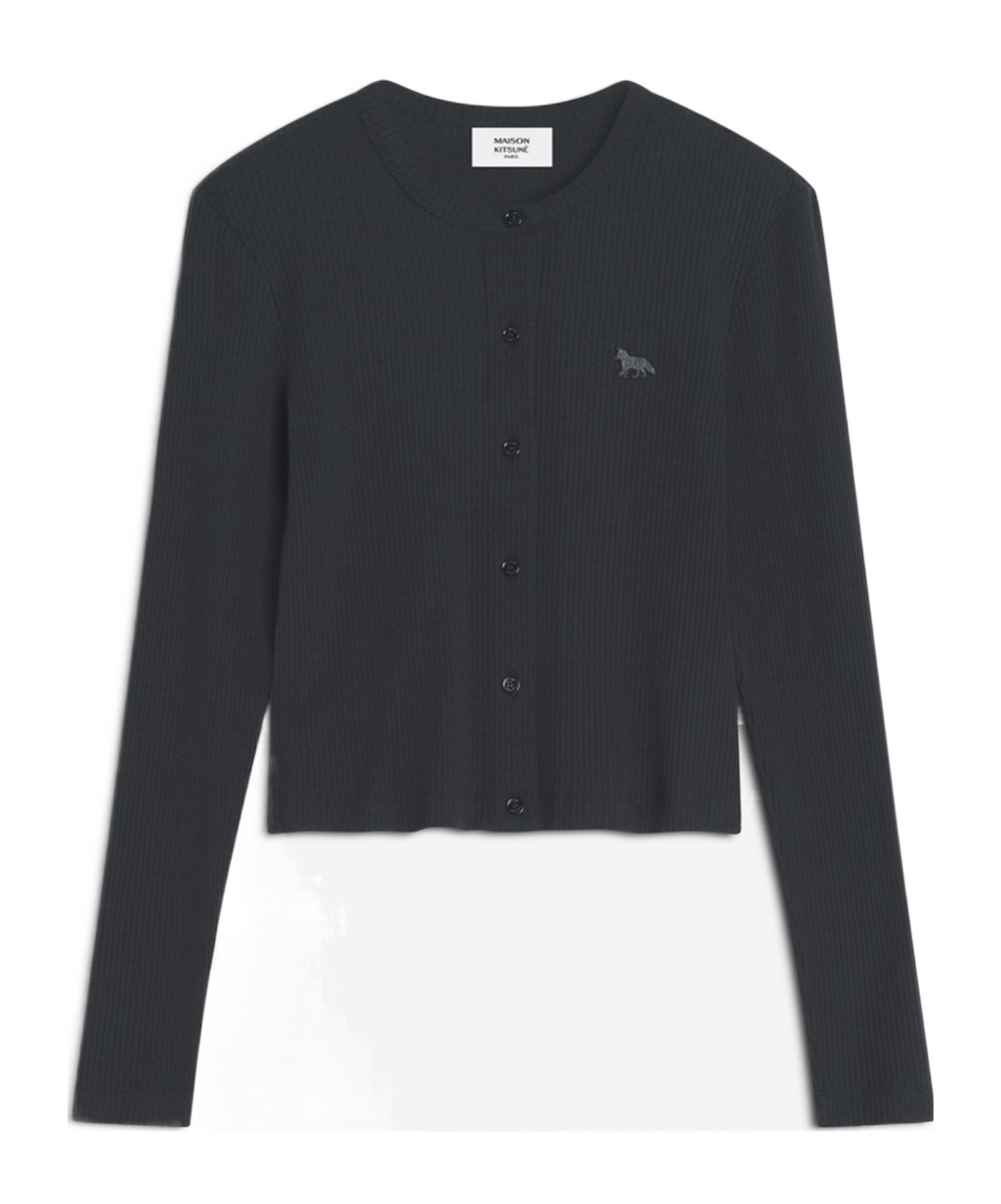 Maison Kitsuné Button-up Ribbed Cardigan In Gray