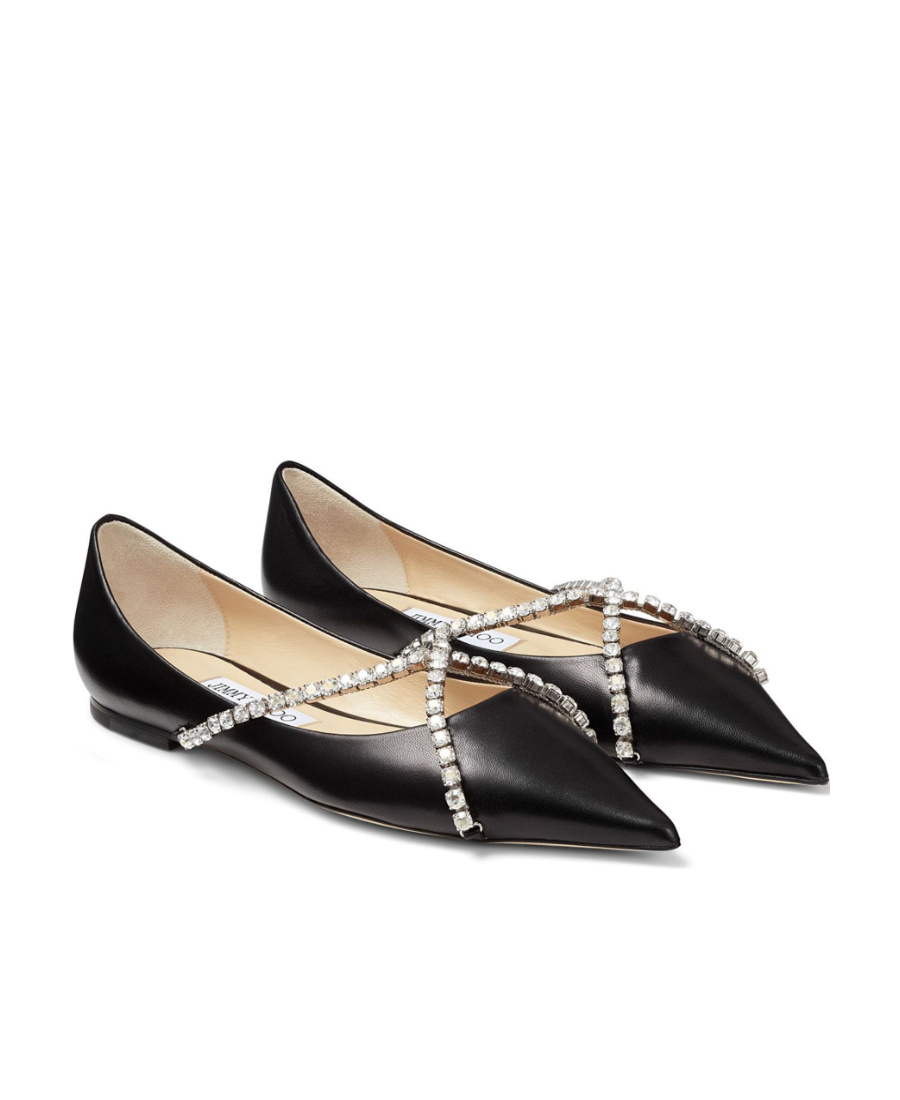Shop Jimmy Choo Black Diamond Buckle Flat Shoes