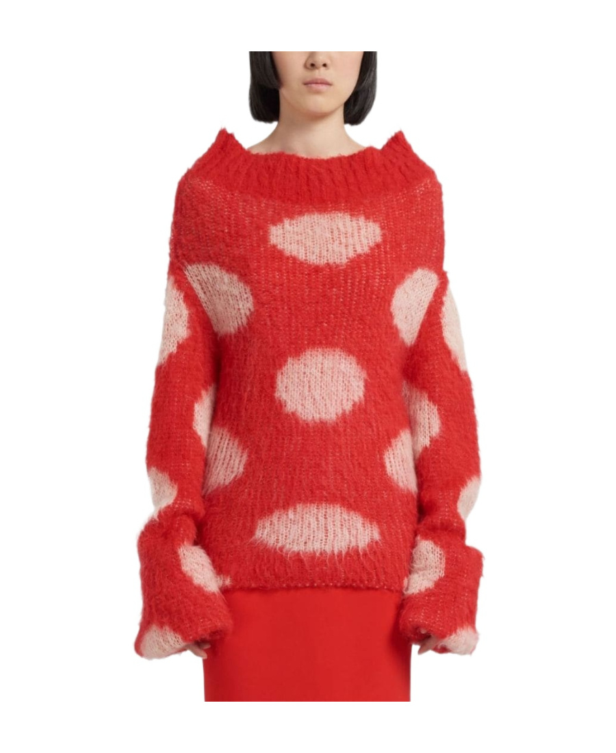 Marni Jacquard Knit Sweater With Polka Dot Motif In Red