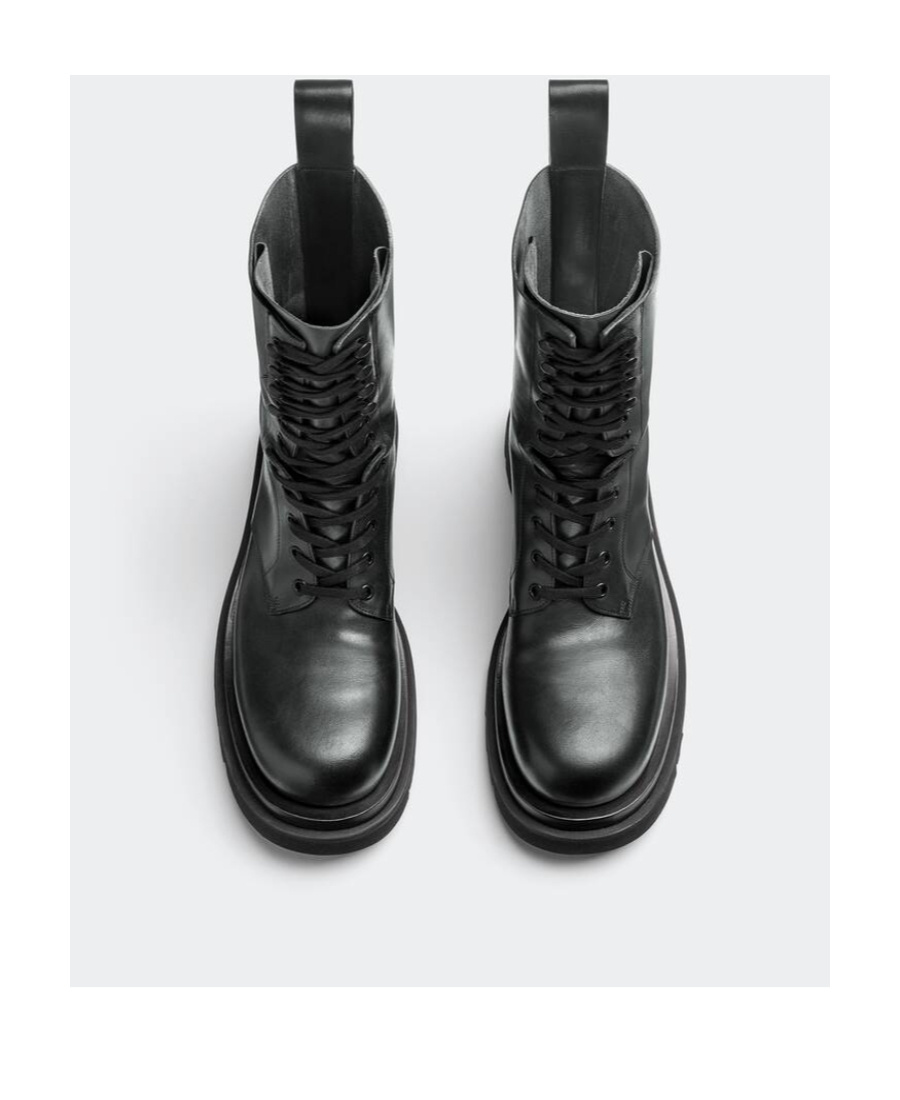 Bottega Veneta Lug Leather Combat Boots In Black