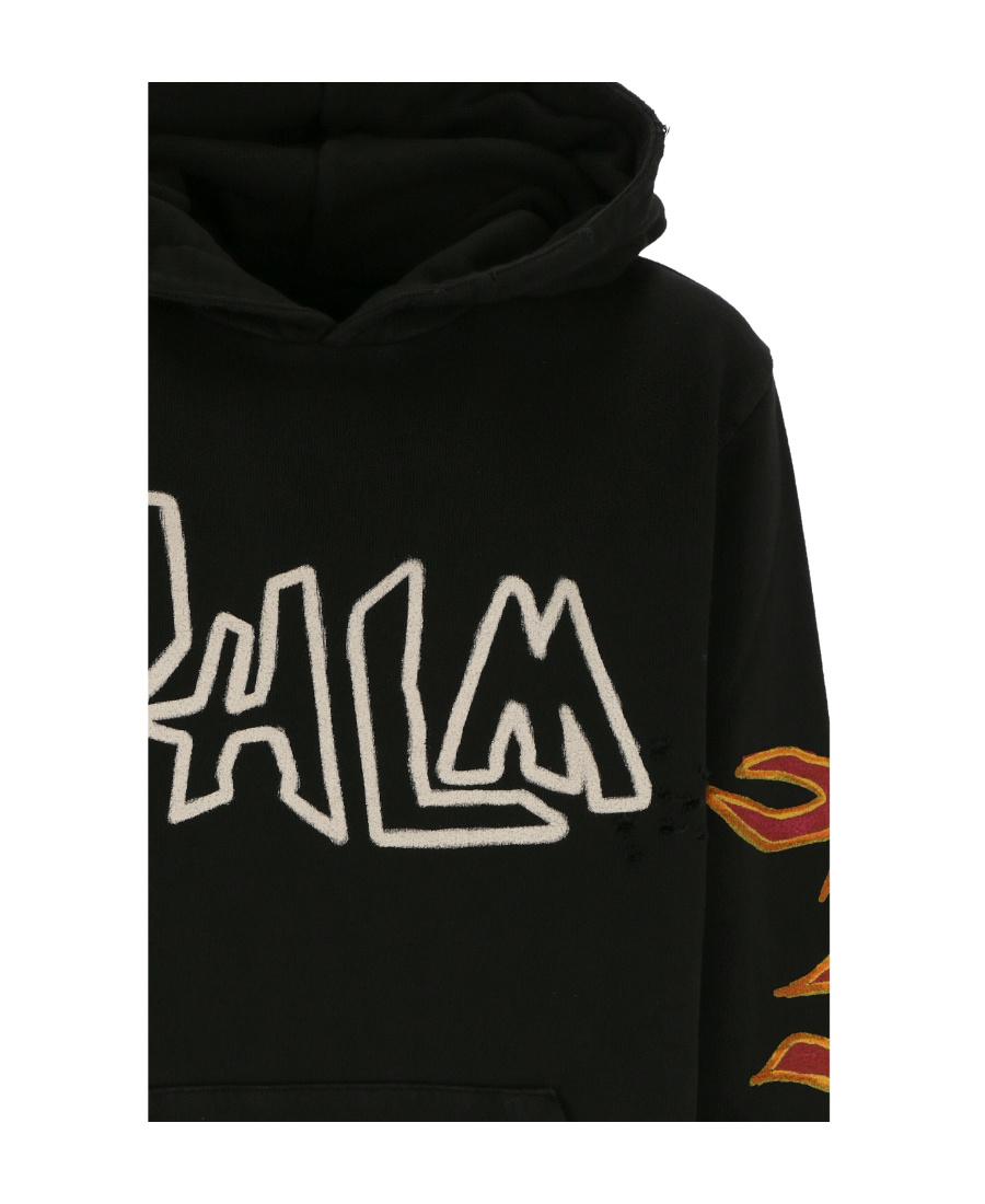Palm Angels Flame-print Cotton Hoodie In Black