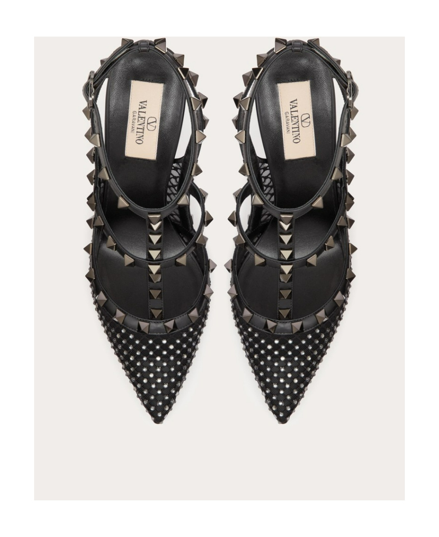 Shop Valentino Rockstud Mesh Pump With Crystals And Straps 100mm In Black