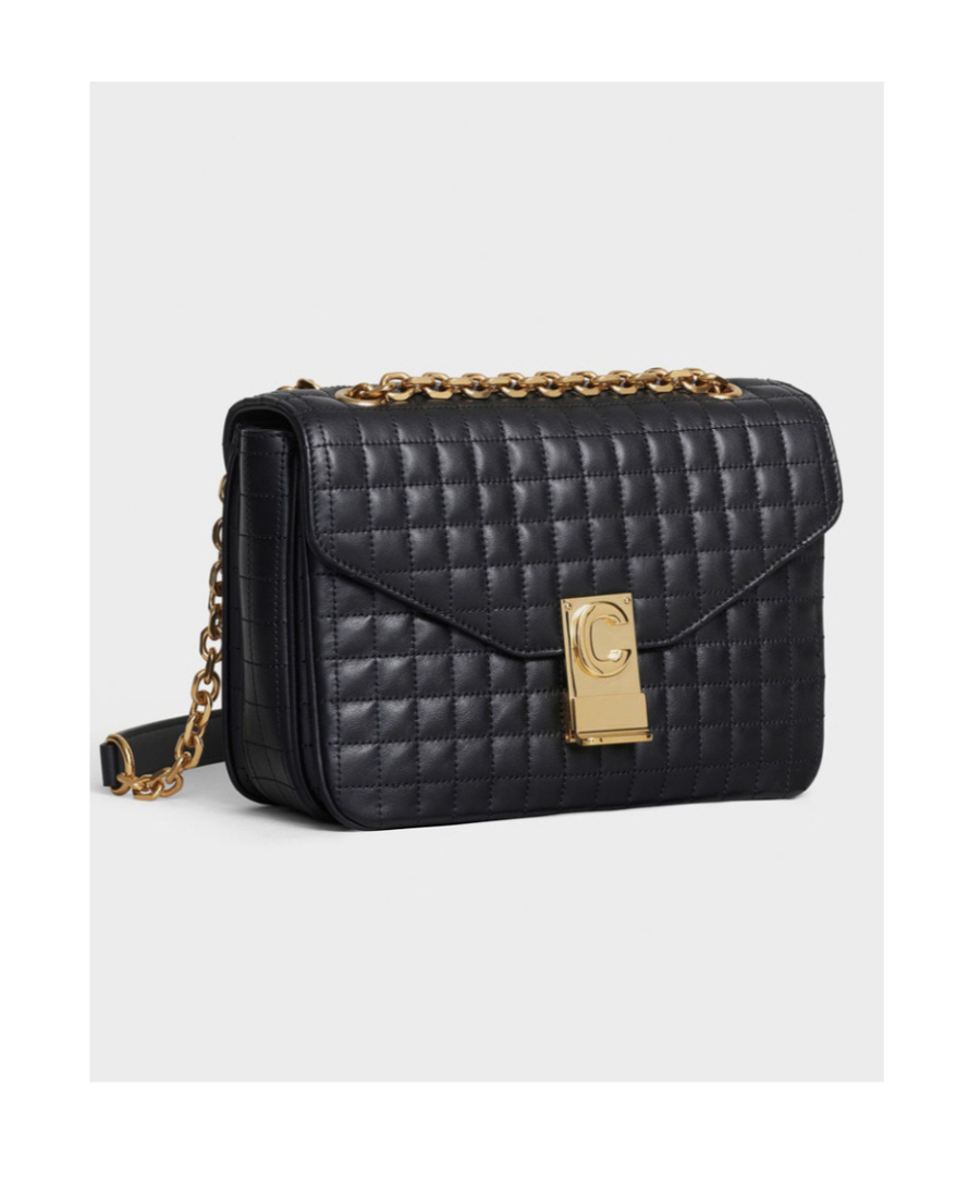 Celine C Bag Medium Cow Leather Quilted Handbag In Black