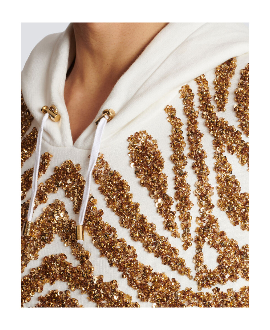 BALMAIN HOODIE WITH EMBROIDERED ZEBRA STRIPES