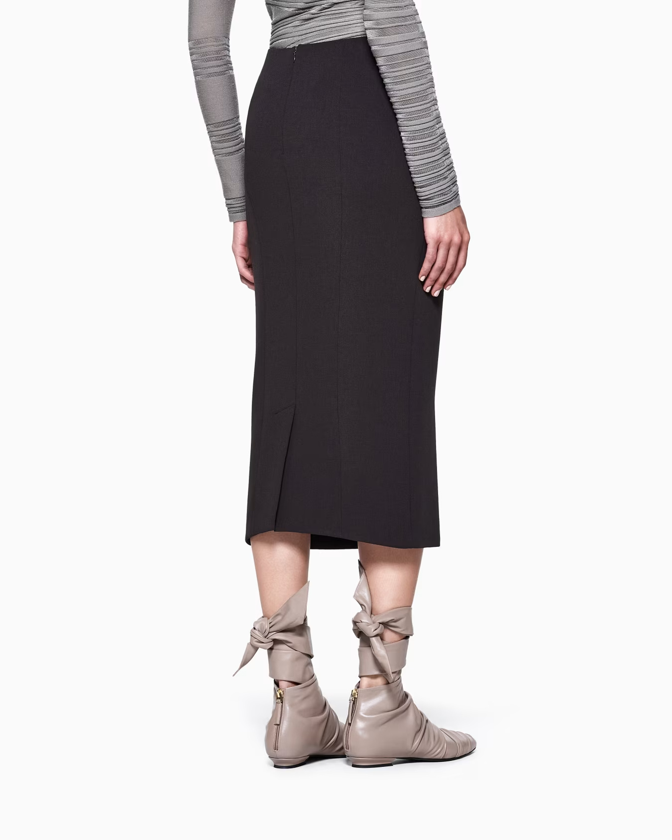 Giorgio Armani Back-zip Midi Skirt In Brown