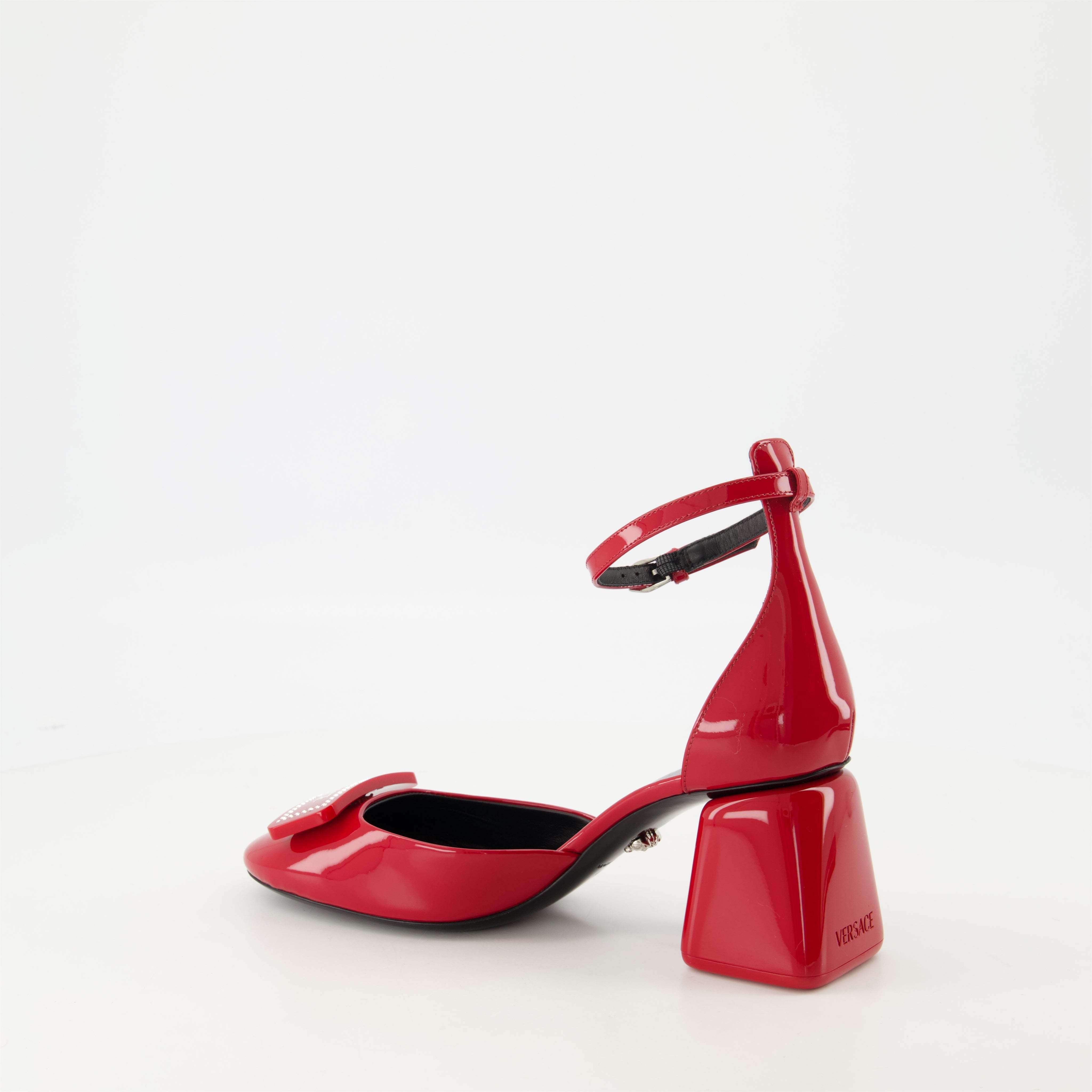 Versace Logo-printed Round-toe Pumps In Red