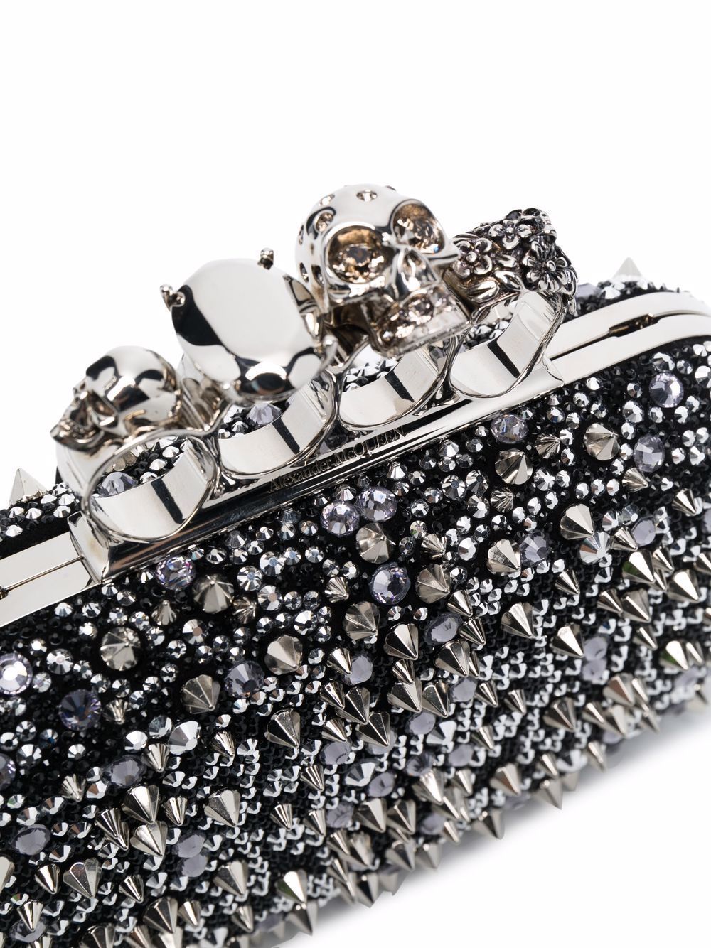 Alexander Mcqueen Four Ring Embellished Suede Clutch In Black