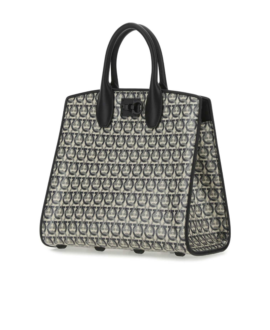 Ferragamo Pattern Printed Handbag In Black