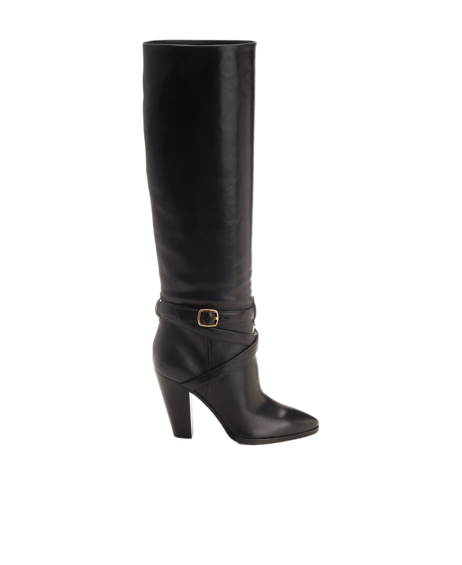 Celine Knee-length Wilters Leather Boots With Ankle Strap 10cm In Black