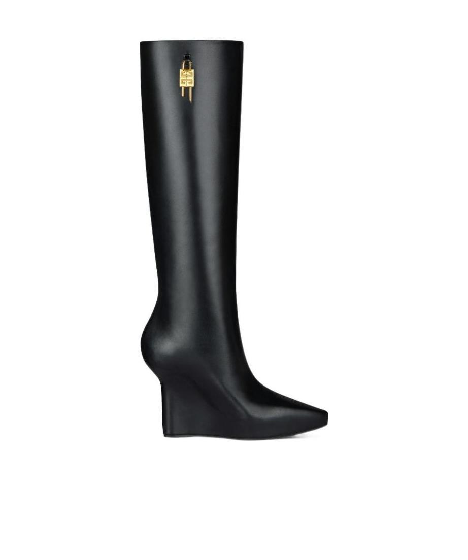 Givenchy G-lock Leather Wedge Knee-high Boots In Black