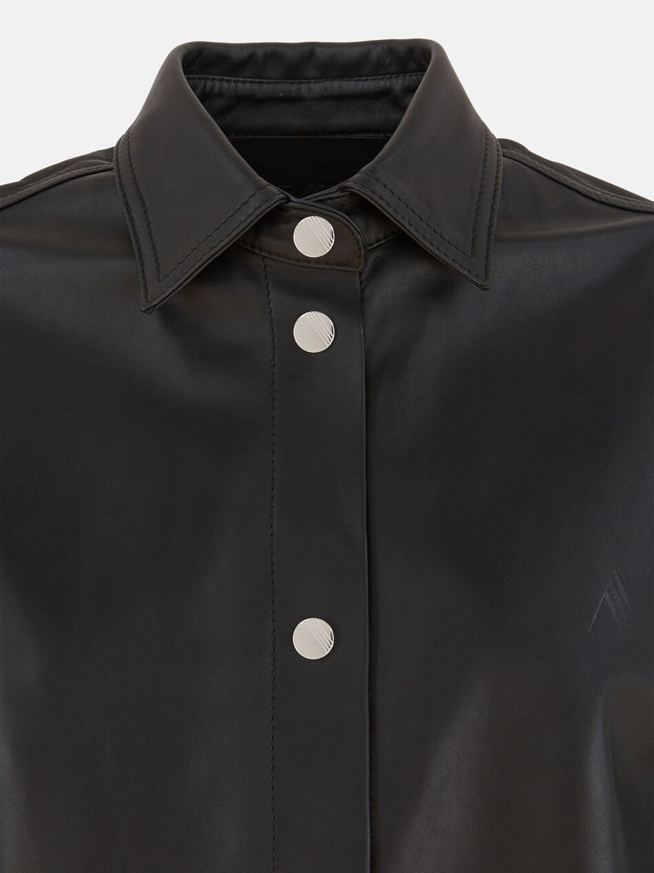 Attico Long-sleeved Leather Shirt In Black