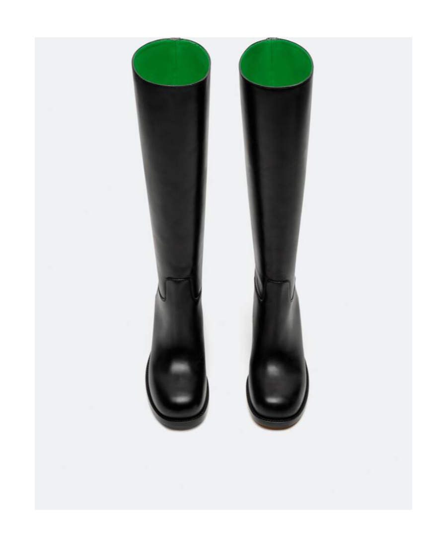 Bottega Veneta Leather High Shaft Block Heel Boots In Black