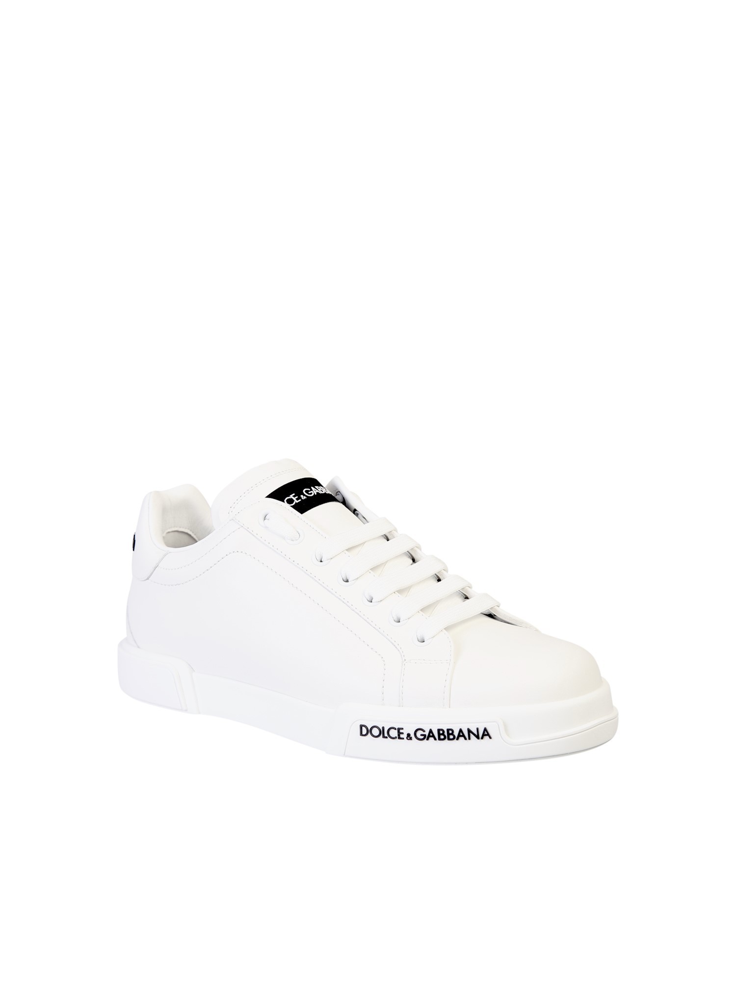 Dolce & Gabbana Leather Sneakers With Lateral Logo Patch In White