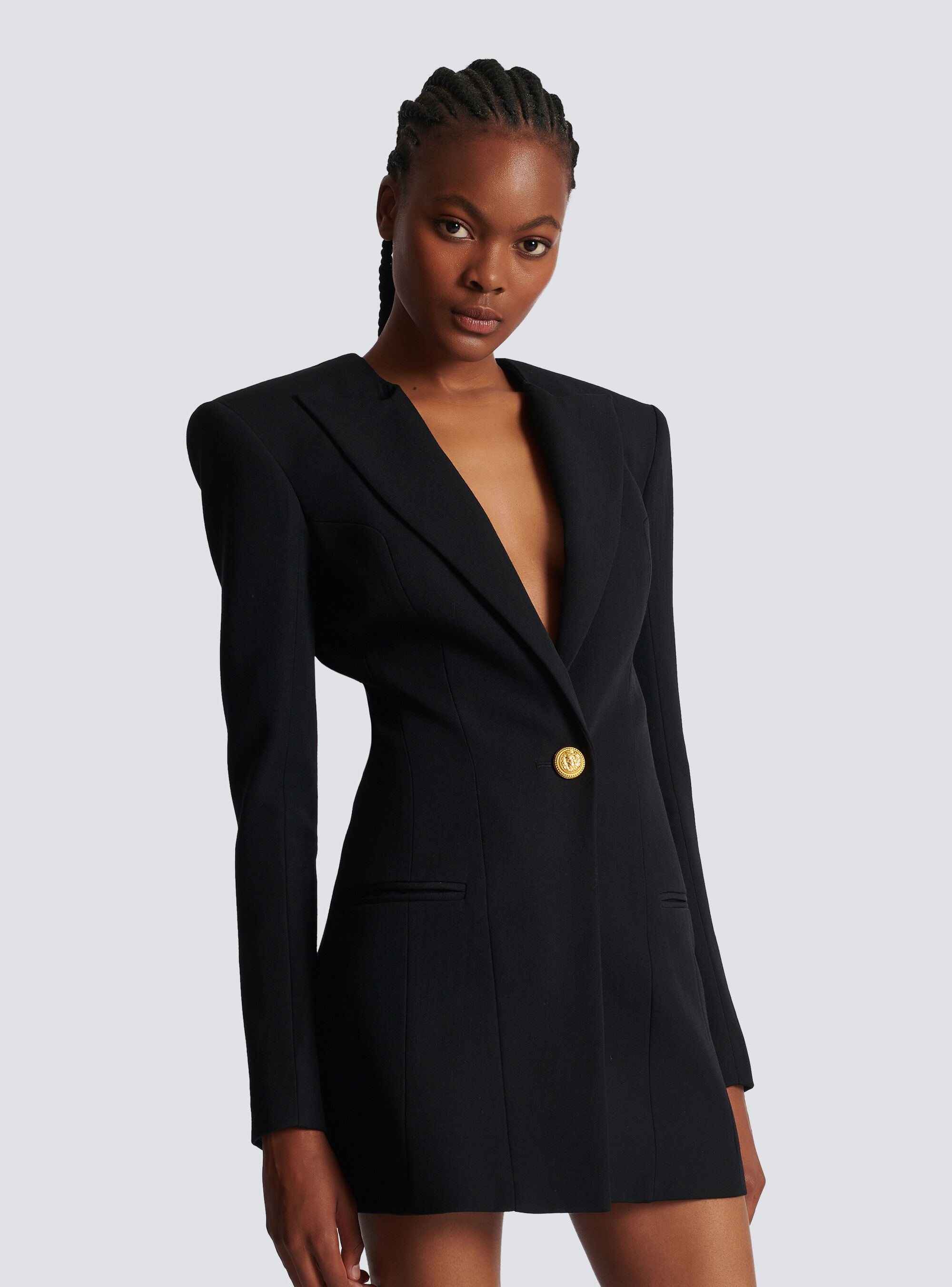 Balmain Grain De Poudre Tailored Dress In Black