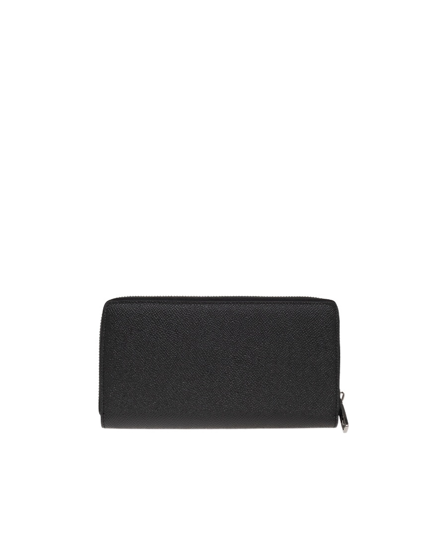 Dolce & Gabbana Zipped Grained Leather Wallet In Black