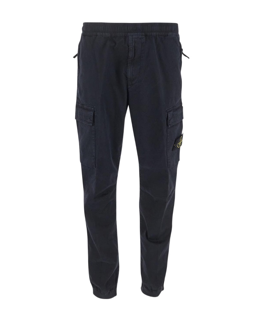 Stone Island Mens Navy Blue Brand-badge Tapered-leg Regular-fit Stretch-cotton Trousers In Blue