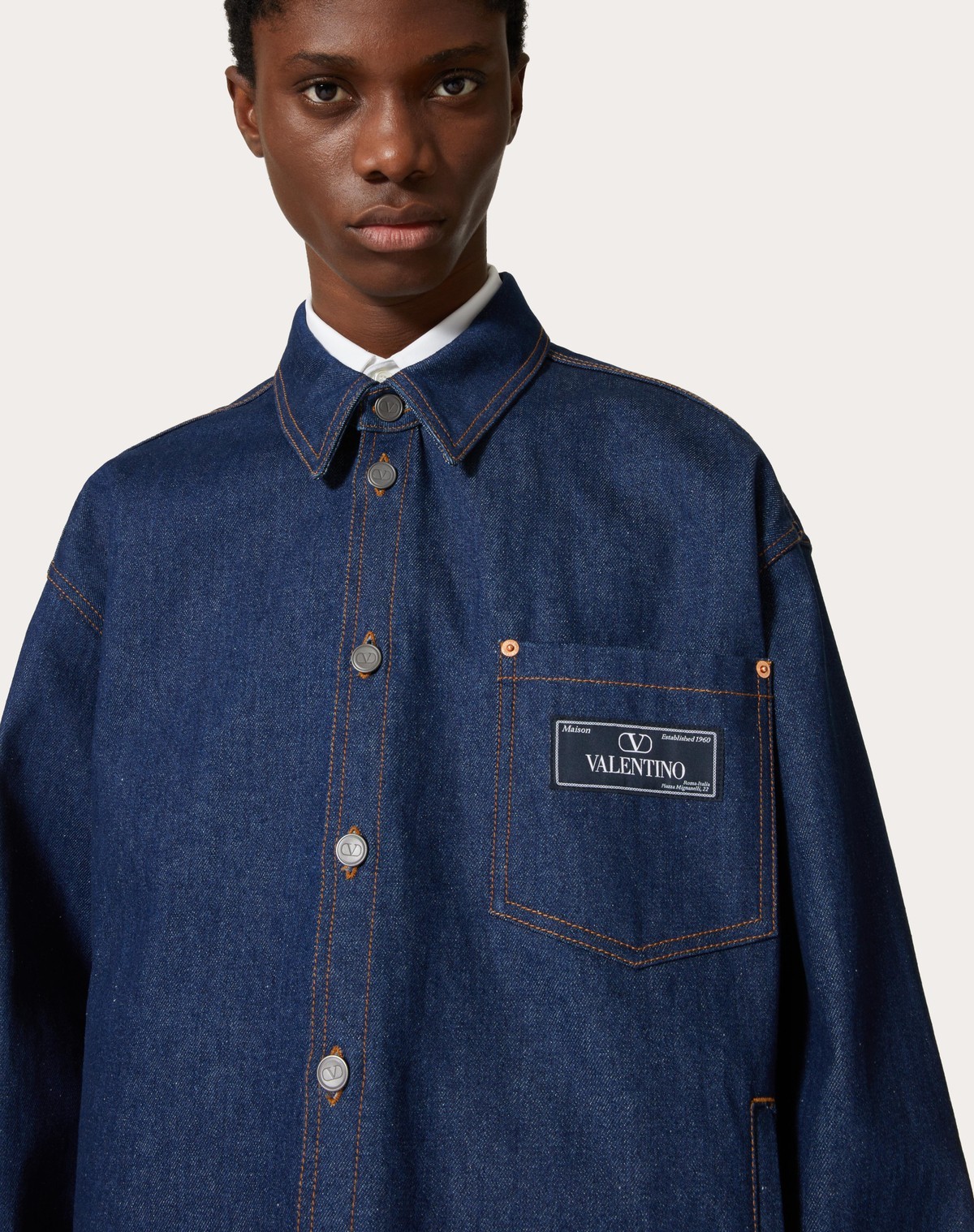 Valentino Denim Shirt With Long Sleeves And Chest Pocket In Blue