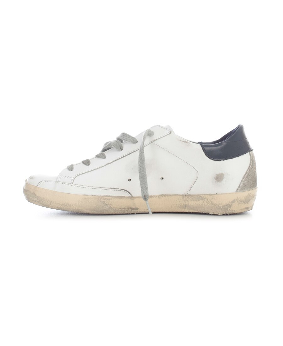 GOLDEN GOOSE MENS SUPER-STAR SNEAKERS WITH SUEDE STAR AND BLUE HEEL TAB