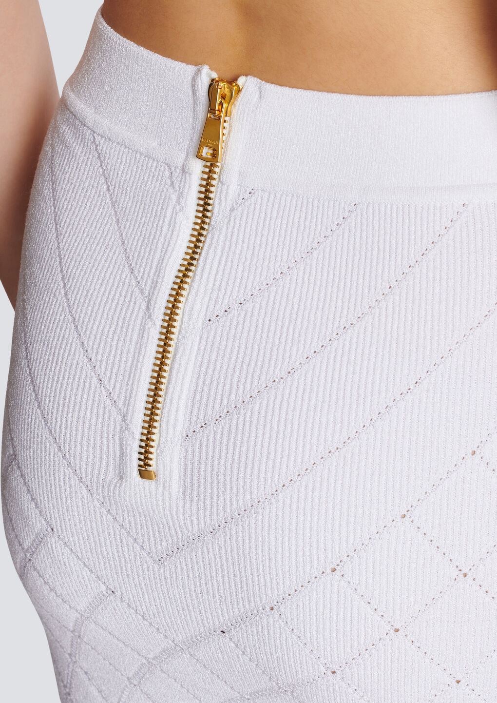 Balmain White Mini Pencil Skirt With Jewel Buttons In White