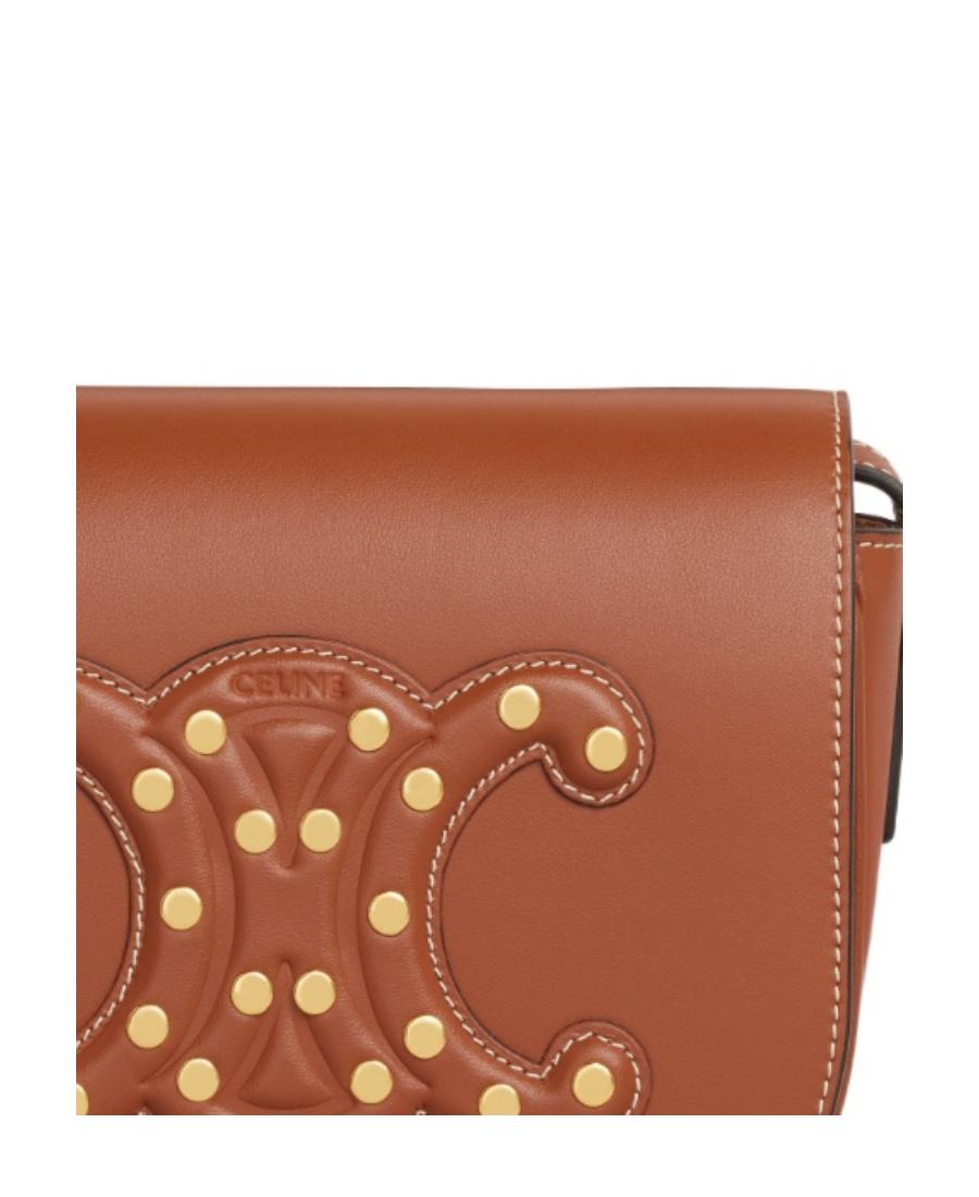 Celine Folco Cuir Triomphe Smooth Cow Leather Nailed Handbag In Brown