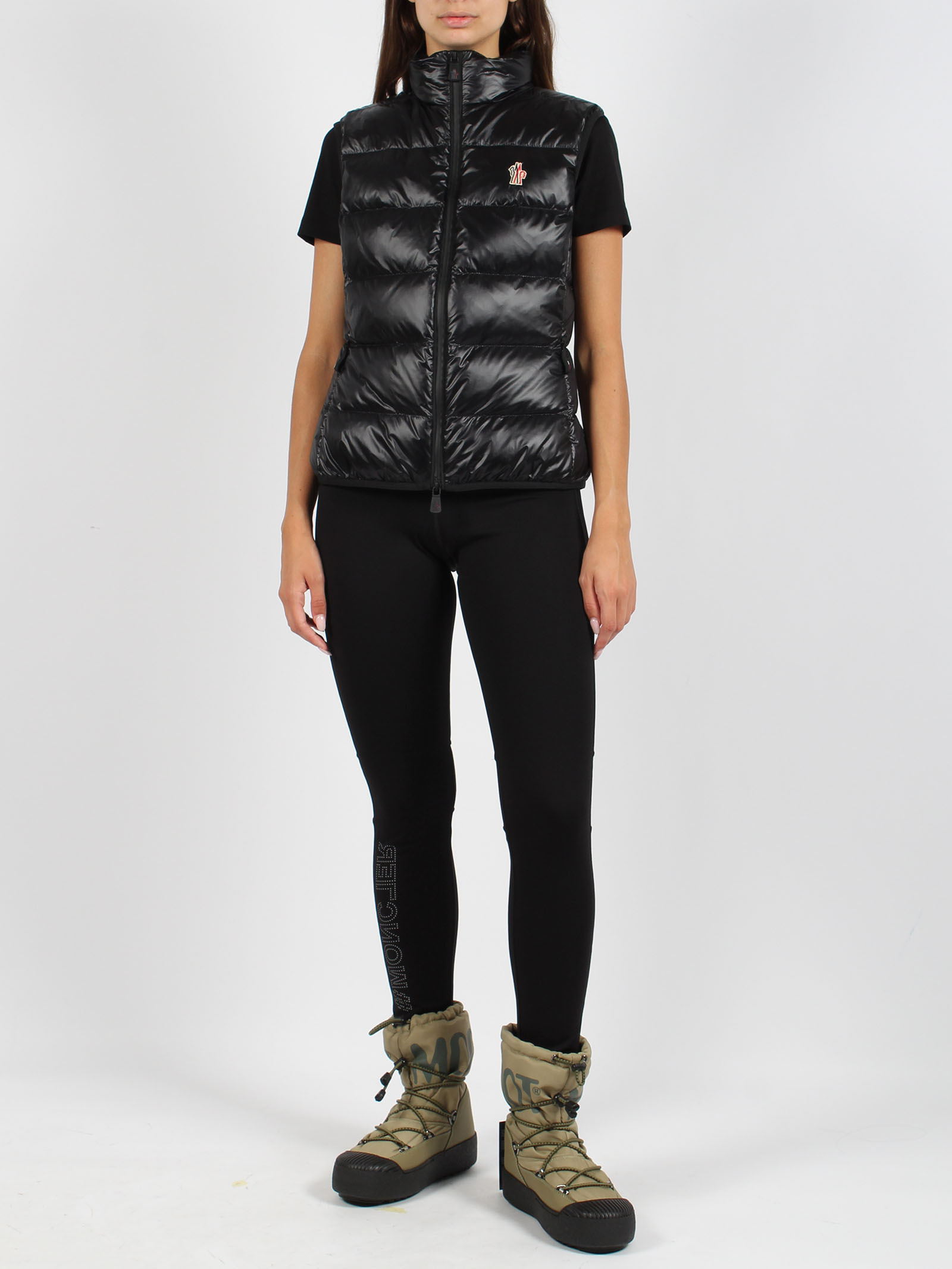 Moncler Brand-embossed Slim-fit High-rise Stretch-woven Leggings In Black