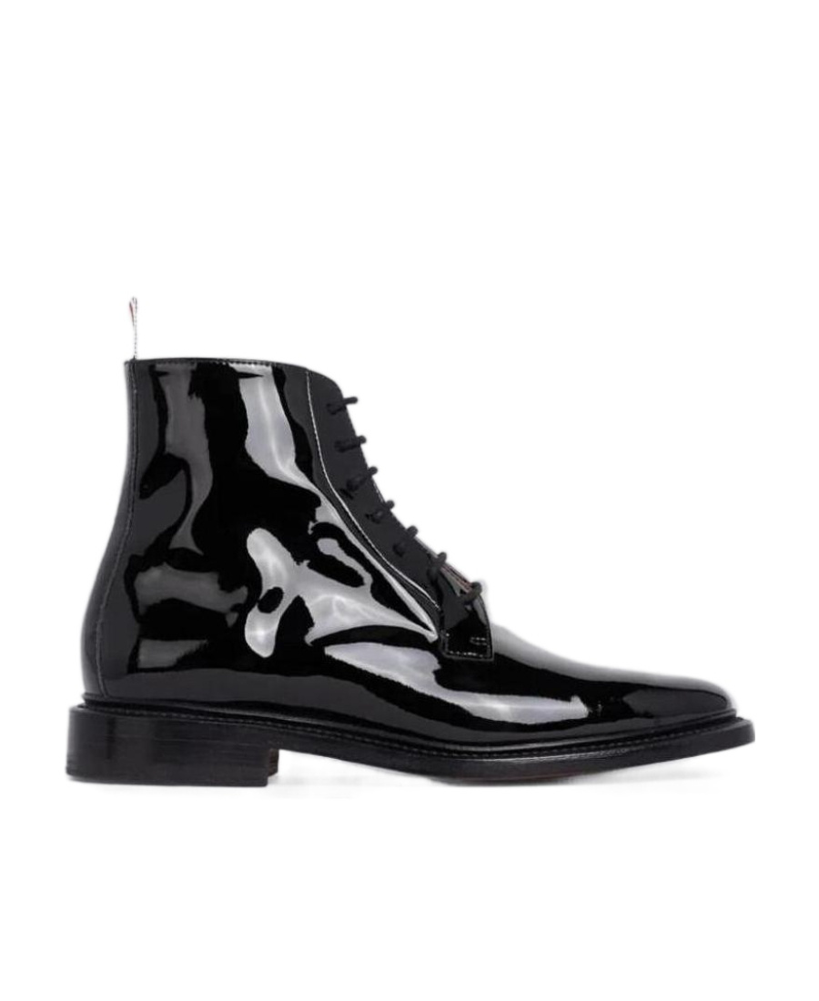 Thom Browne Blucher Patent Leather Boots In Black