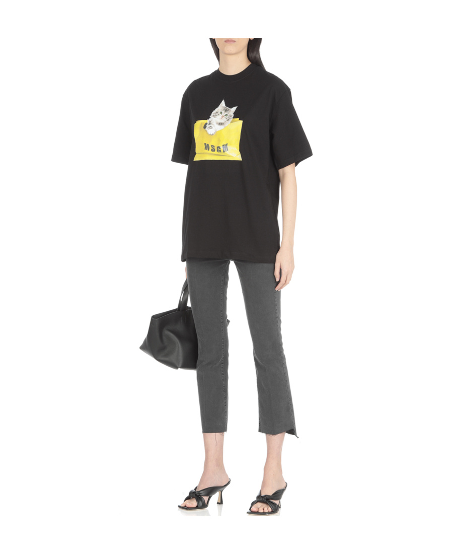 Msgm Oversized Kitty Cotton T-shirt In Green