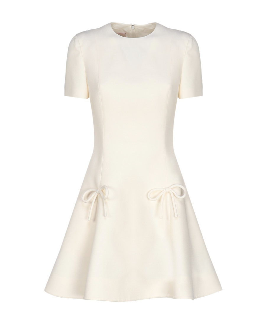 Valentino Round-collar Short-sleeve Dress In White