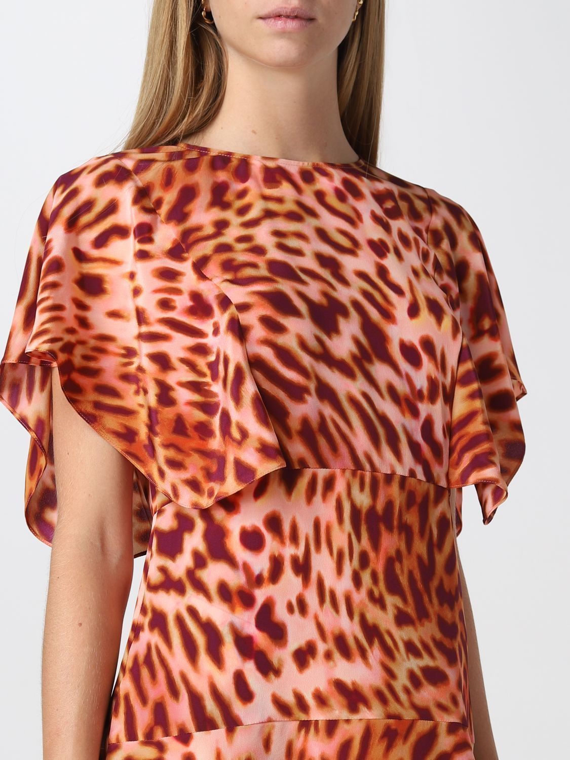 Stella Mccartney Leopard-print Silk Flounce Dress In Brown