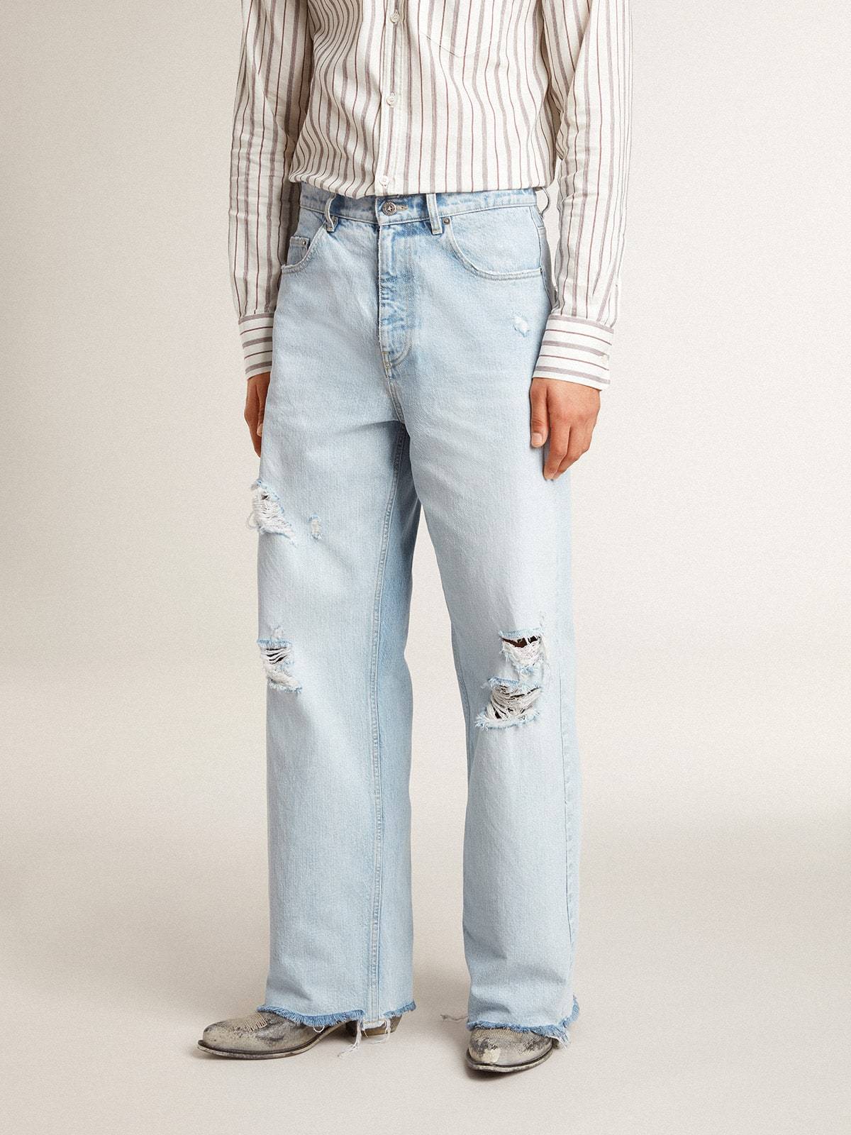 Golden Goose Mens Pants In Lived-in Effect Denim In Light Blue
