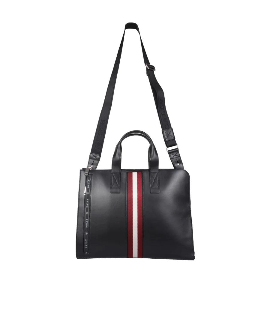 Bally Smooth Leather Document Case With Shoulder Strap In Black