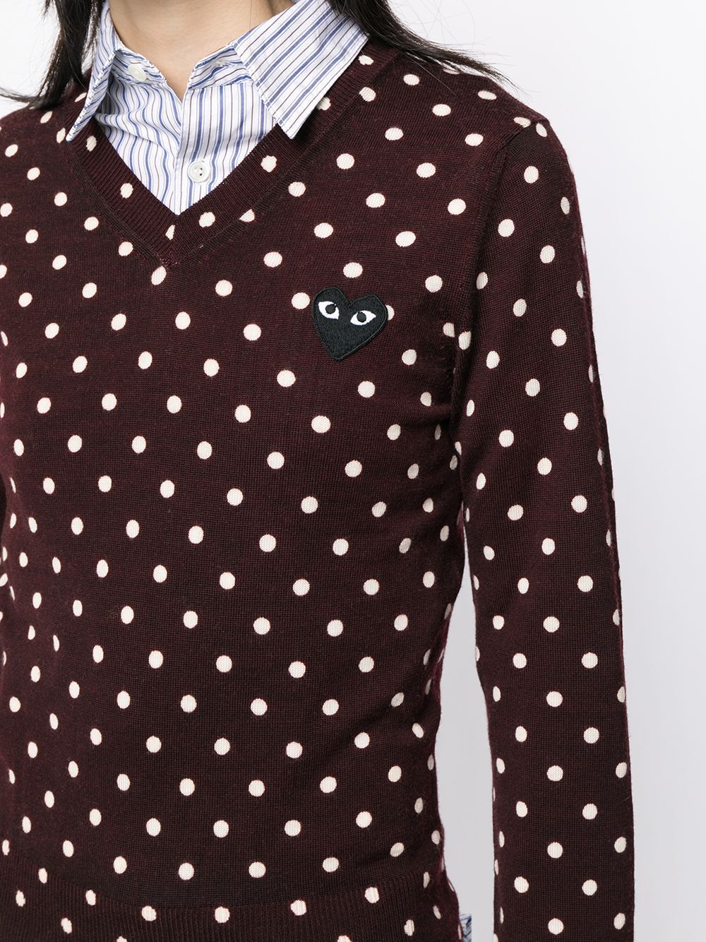 Comme Des Garçons Play Polka Dot-print V-neck Jumper In Black