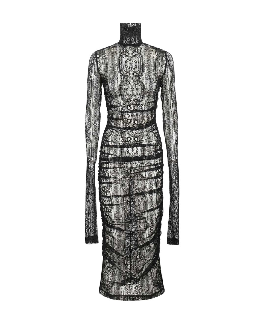 Dolce & Gabbana Semi-sheer Lace Roll-neck Dress In Gray