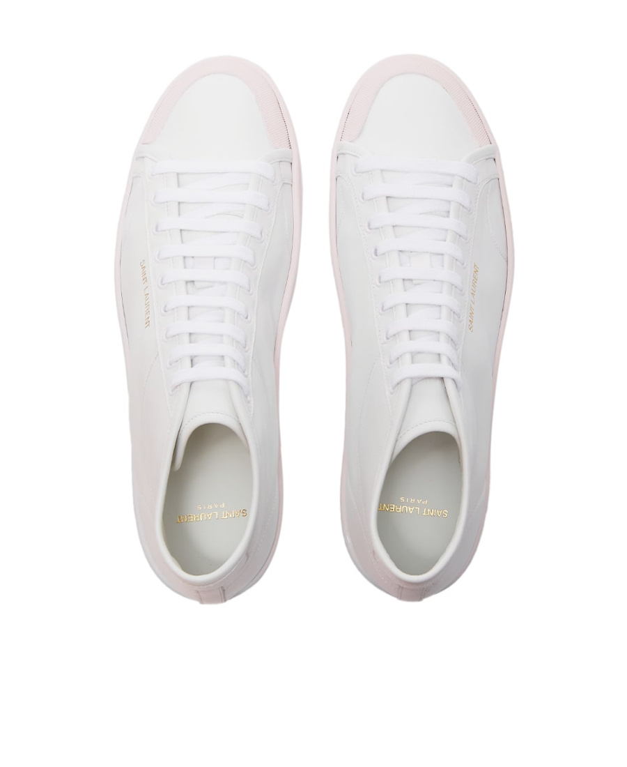 Saint Laurent White And Pink Sneakers For Men In Calf Leather In White
